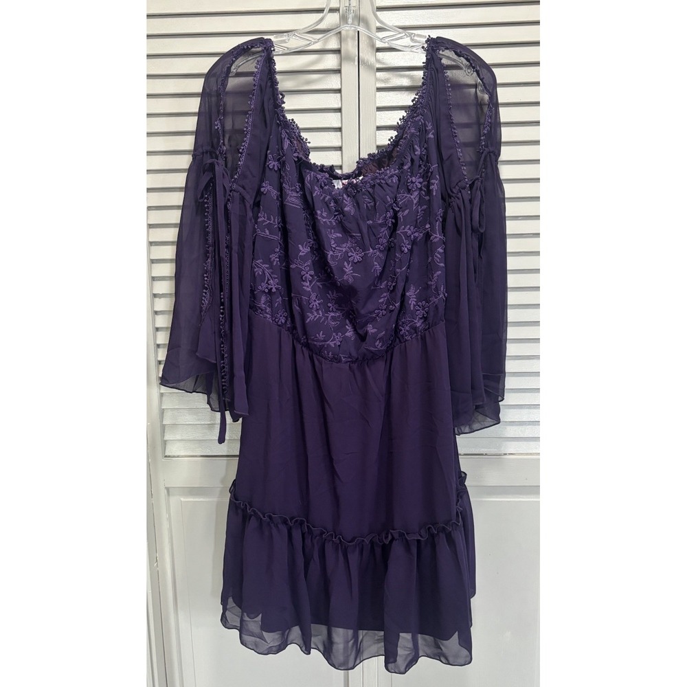 Southern Fried Chics Chiffon Embroidery Dress Size 2XL Long Open/Tie Sleeves